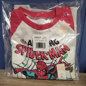 The Amazing Spiderman Crewneck Fleece Sweatshirt, Boys size 6, Red Sleeves